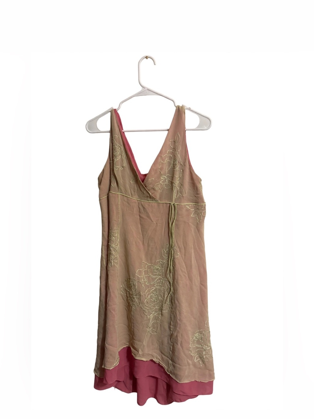 Adrianna Papell Pink Dress with Embroidered Detail- Size 14